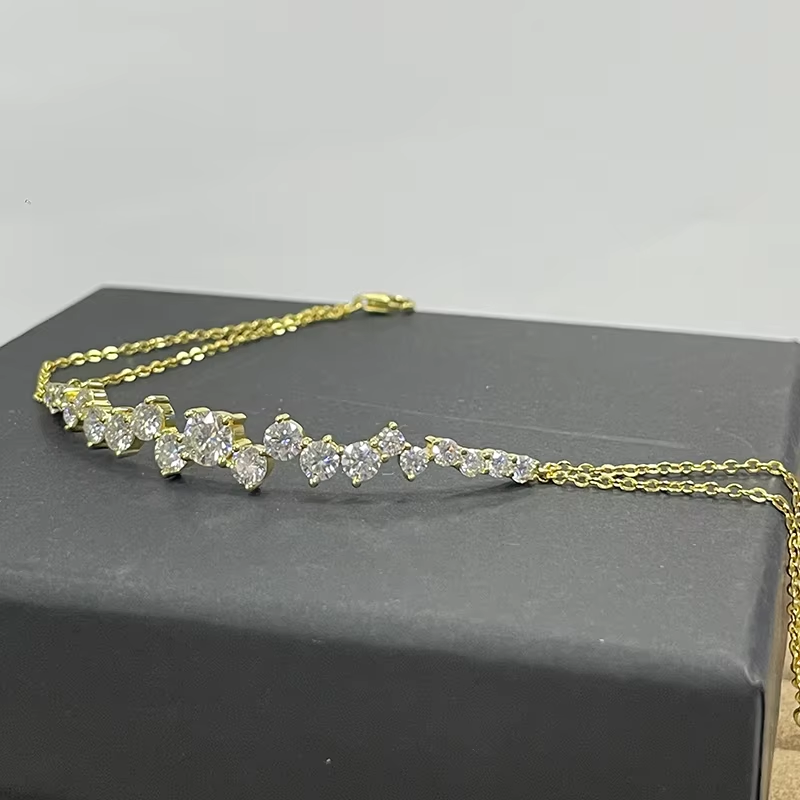 Lnngy Moissanite Bracelet With Certificate 925 Sterling Silver Adjustable Double Chain Bracelets for Women Wedding Jewelry Gift