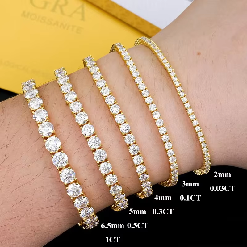 EWYA 925 Sterling Silver Moissanite Bracelet 0.1ct 3mm D VVS1 Diamond with GRA for Women Sparkling Wedding Party Fine Jewelry