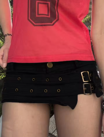 IAMSURE Dark Solid Super Mini Shorts With Sashes Y2K Sexy Slim Low-Waisted Shorts Women 2025 Summer Fashion Streetwear Ladies