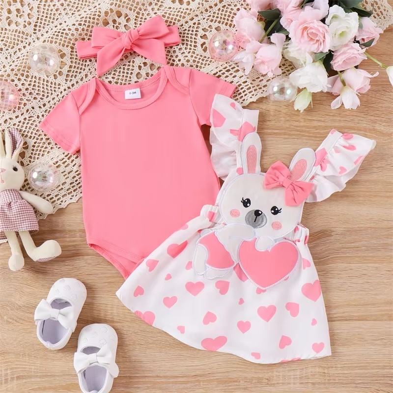 ma&baby 0-18M Easter Newborn Infant Toddler Baby Girl Clothes Sets Romper Rabbit Heart Print Skirt Headband Outfit D05