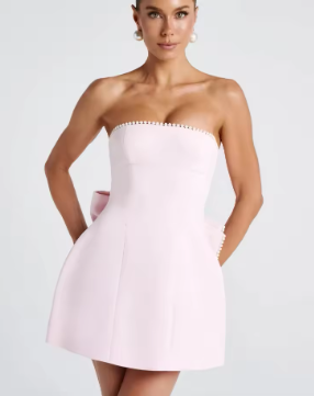 Elegant Pearl Bow Backless Sexy Mini Dress Women's Luxury Party Short Dresses White Black Pink Birthday Evening Wedding Summer